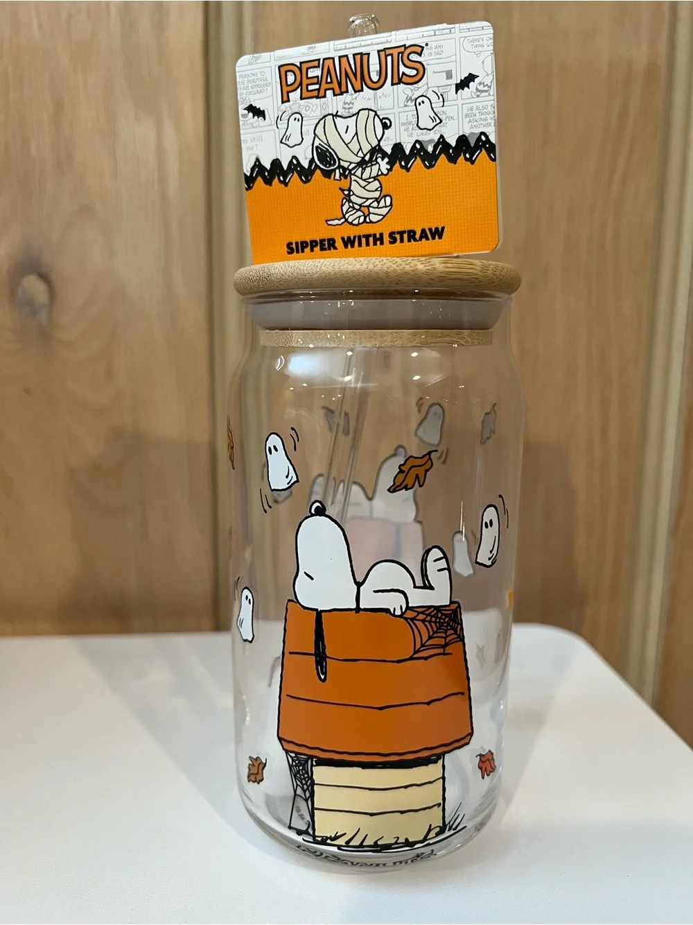 Peanuts Snoopy Glass Sipper with Straw